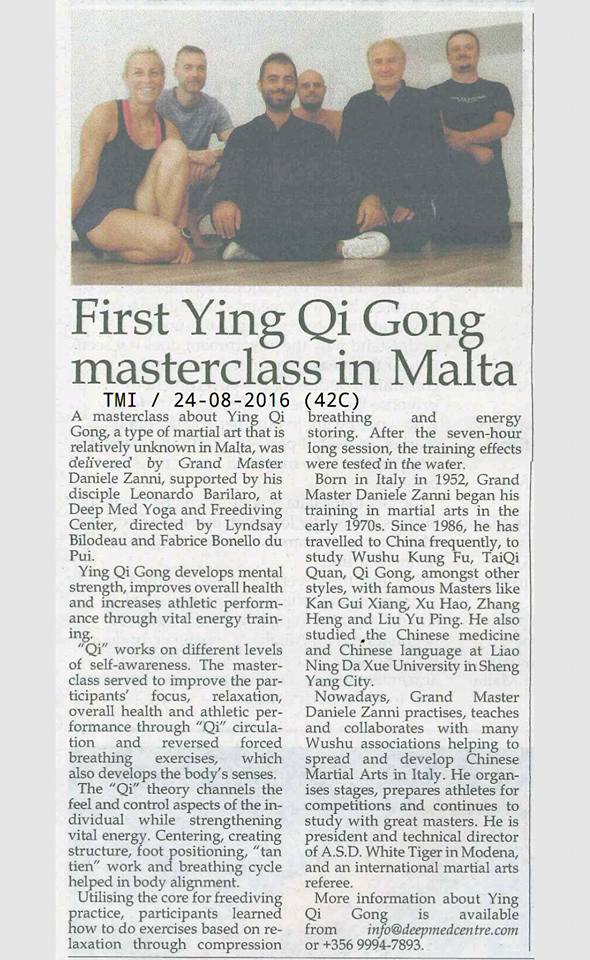 Ying Qi Gong Masterclass press clip