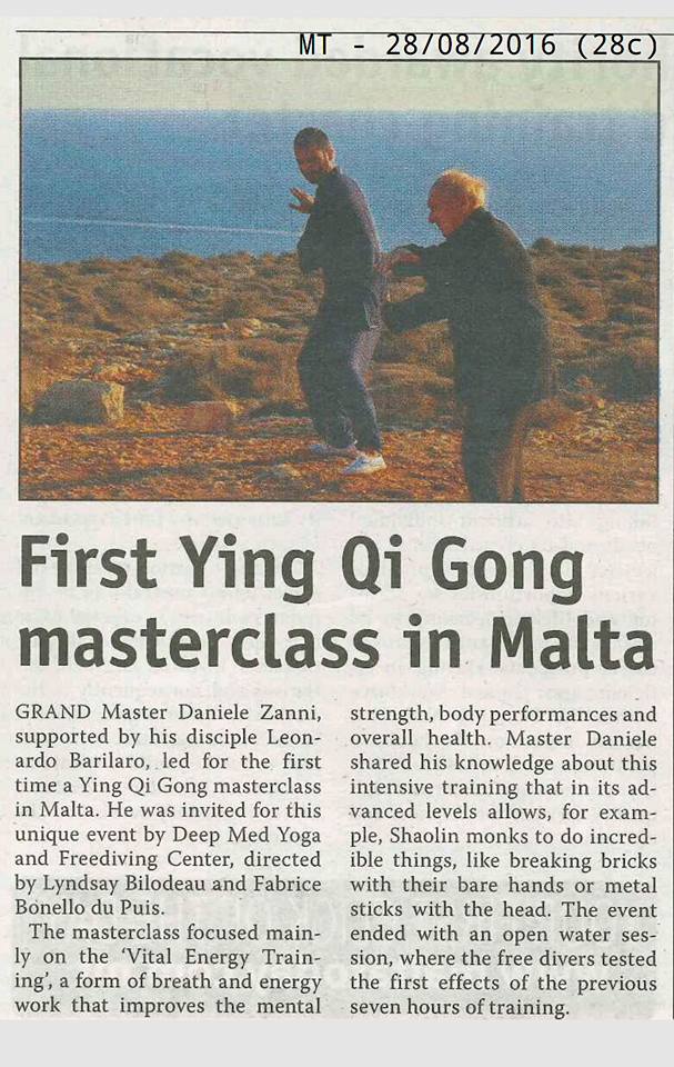 Ying Qi Gong on Malta Today press clip