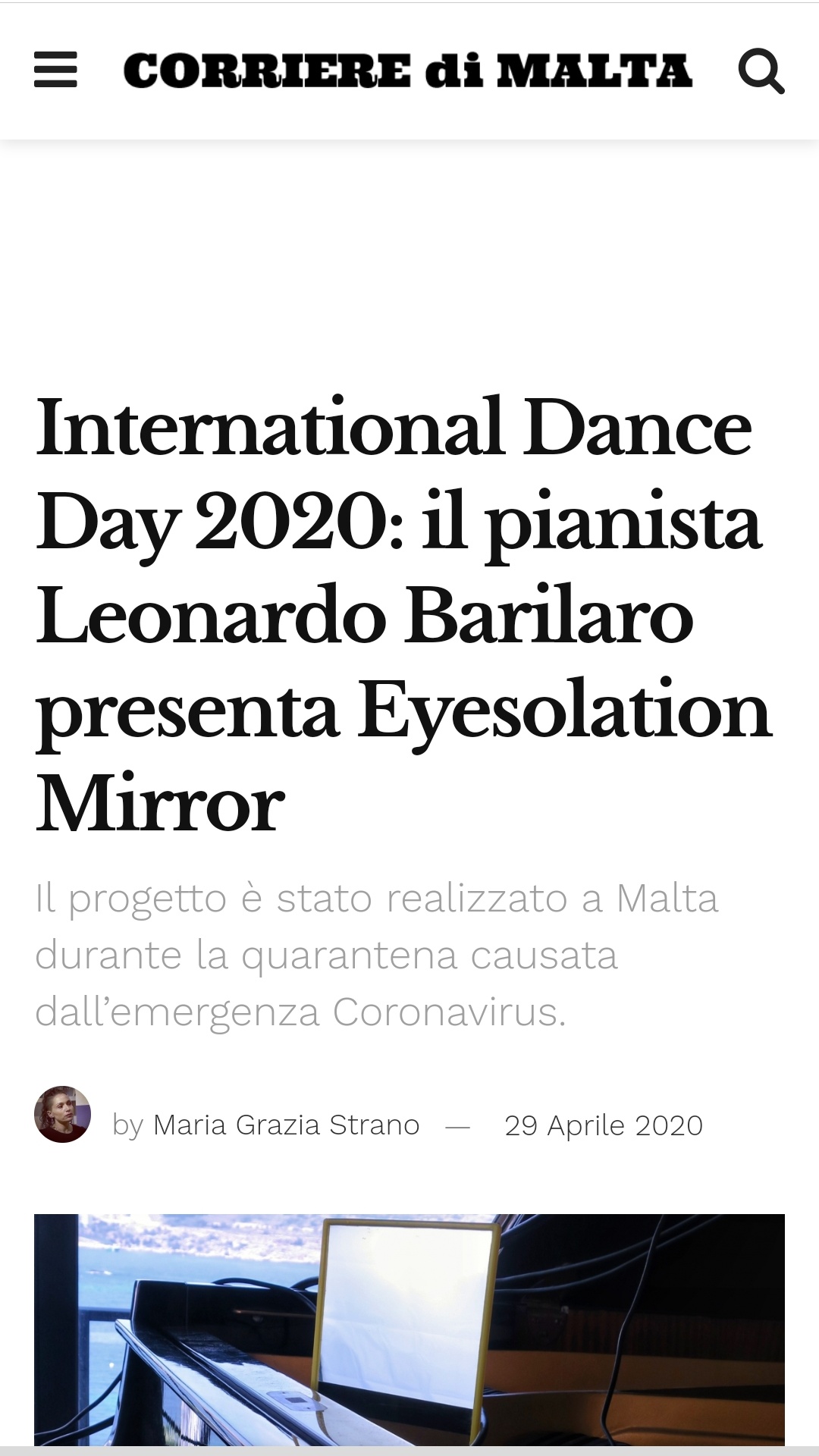 Eyesolation Mirrors on CORRIERE DI MALTA